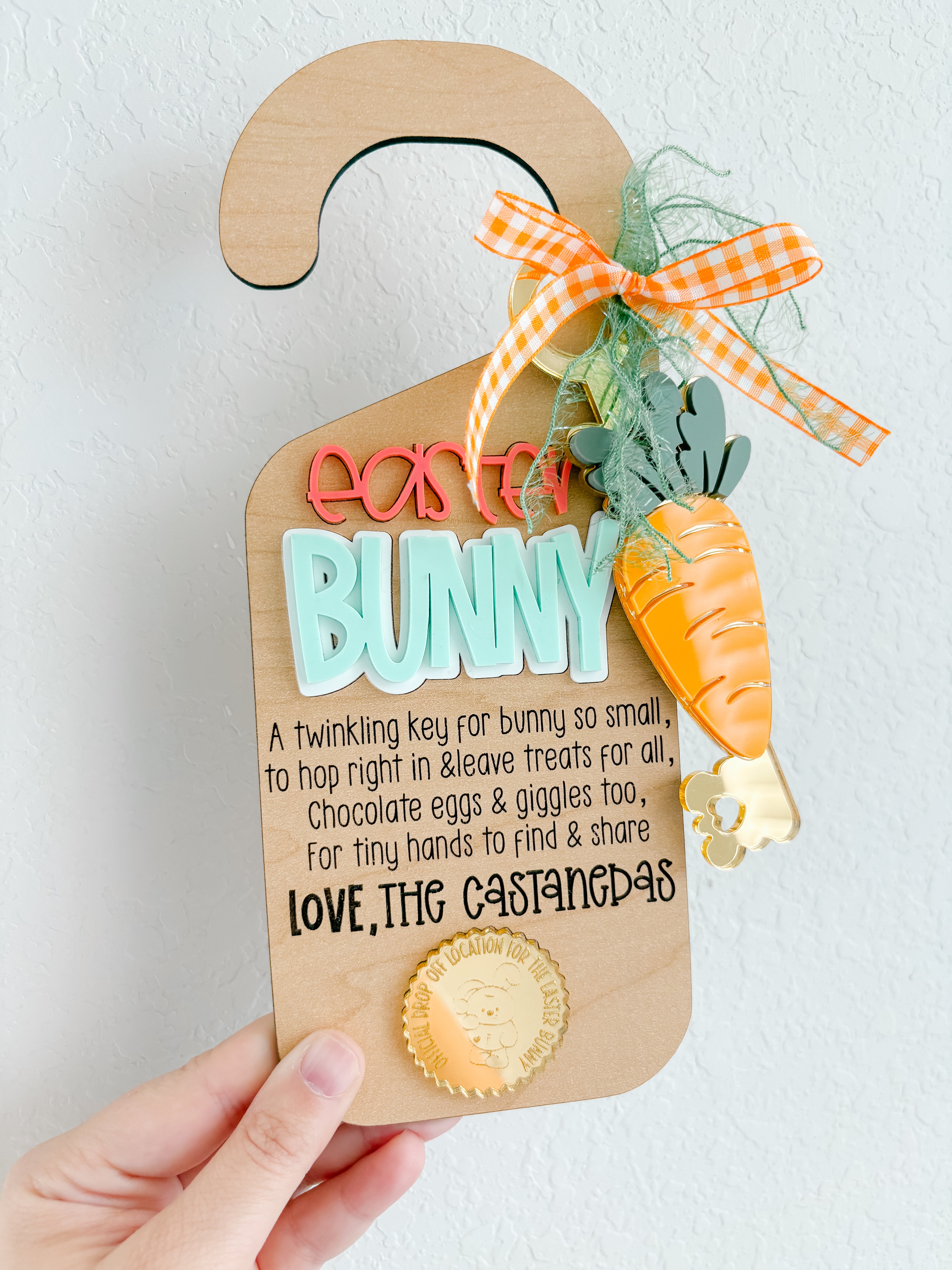Easter Bunny Door Hanger, Visit, Personalized, Magic Key, Treats for Easter